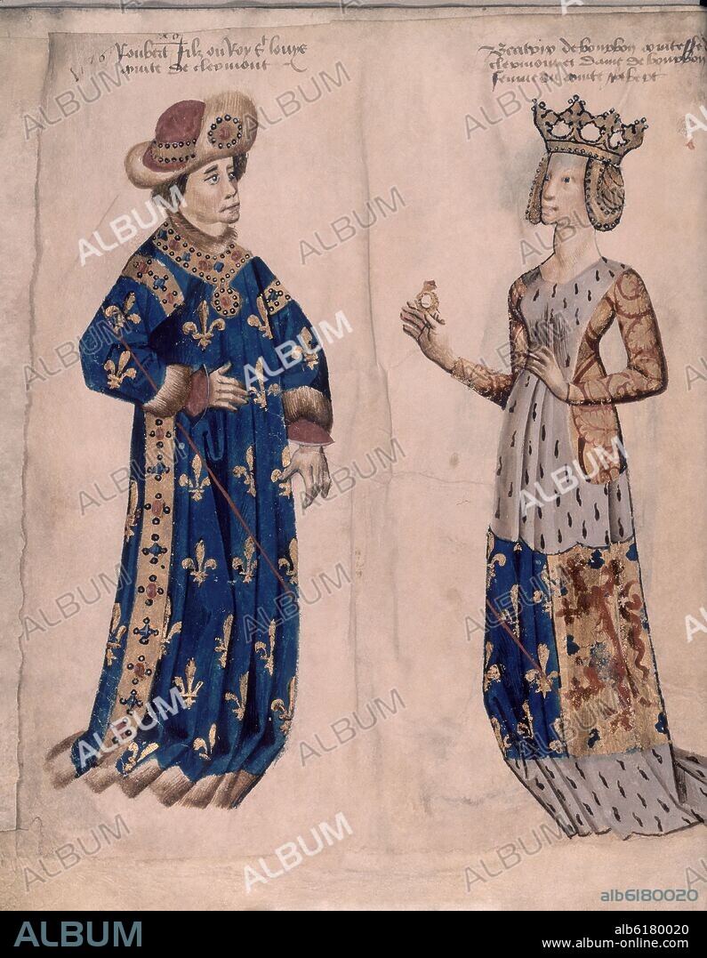 GUILLAUME REVEL. ROBERT CONDE DE CLERMONT Y BEATRIZ DE BOURBON - ARMORIAL DE AUVERGNE-MANUSCRITO MEDIEVAL.