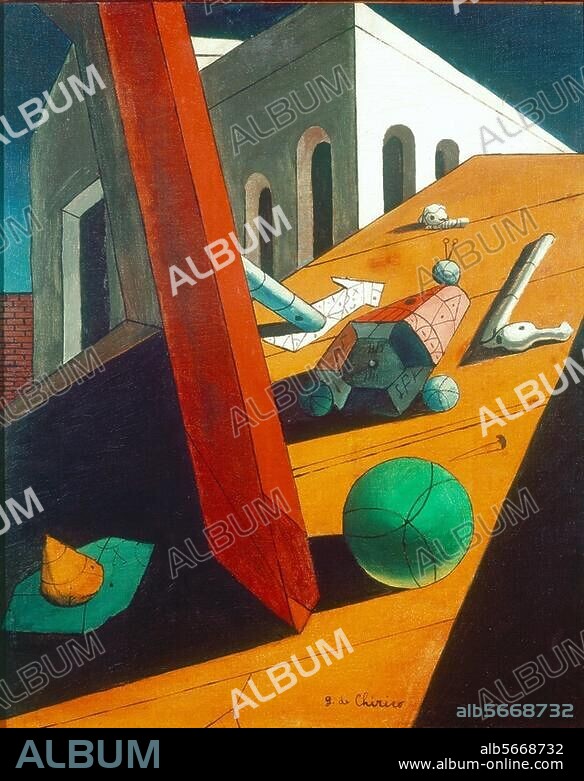GIORGIO DE CHIRICO. Chirico, Giorgio de peintre italien Volos 10.7.1888 - Rome 19.11.1978. "Le mauvais génie d'un roi", 1914/15. Tableau. New York, Museum of Modern Art.