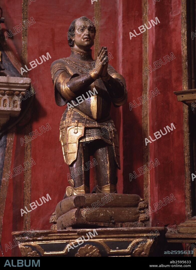 GONZALO FERNANDEZ DE CORDOBA. EL GRAN CAPITAN. MILITAR ESPAÑOL . MONTILLA 1453 - 1515. ESTATUA ORANTE EN EL RETABLO MAYOR DE LA IGLESIA CONVENTO DE LOS JERONIMOS . GRANADA.