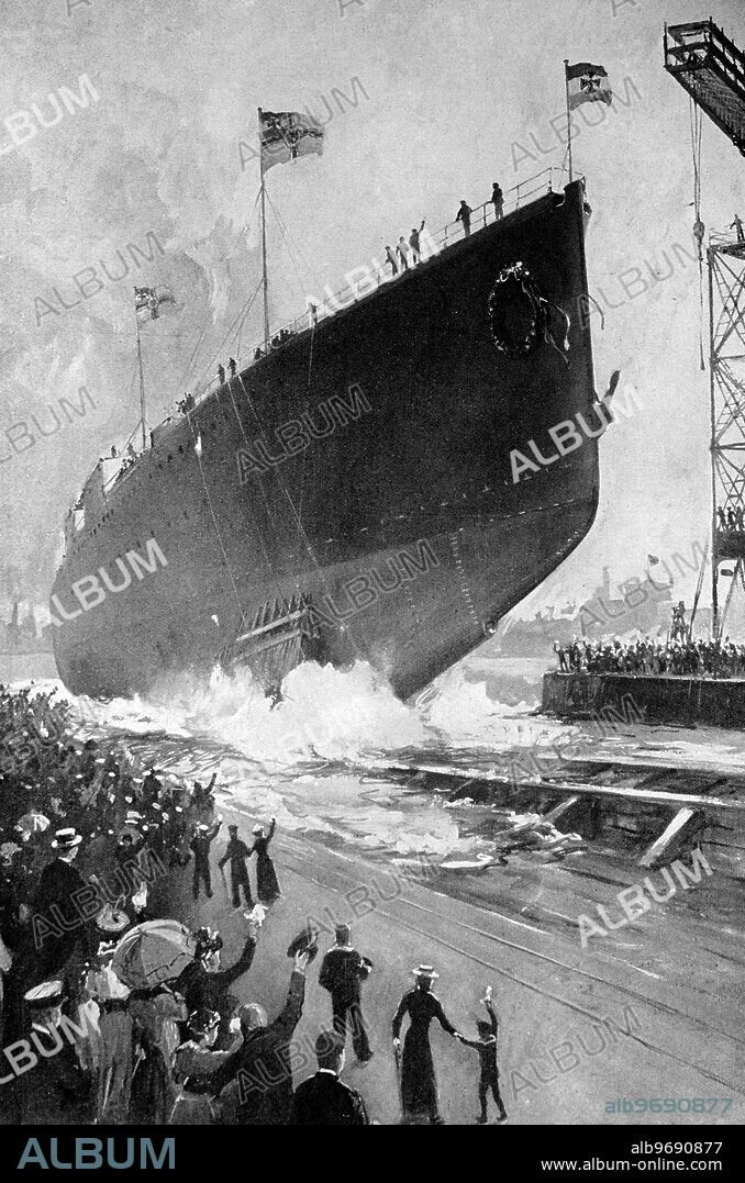 Imperial German Navy .. The Launching of the armoured cruiser SMS Hindenburg a battlecruiser of the Deutschen Kaiserliche Marine and Derfflinger class .. 1916.