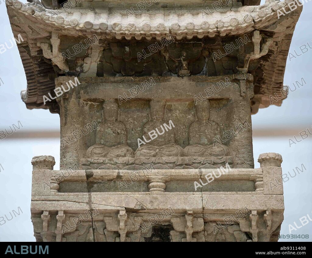 Goryeo, Korea: Ten-story Stone Pagoda, the 9th stone. 1348, traditional tower, the Yuan Dynasty (China) style. Each floor has a different content, taken away by Japan in 1907 and returned to Korea in 1918. Goryeo (918-1392), the dynasty after three kingdoms period before the Joseon dynasty.