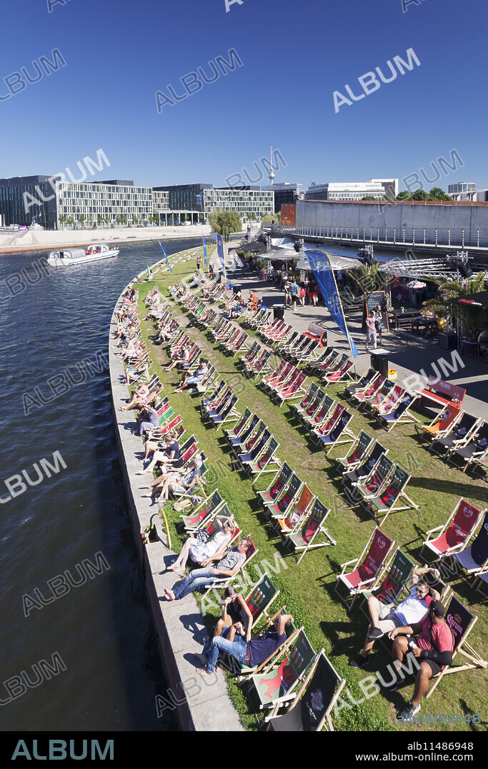 Capital Beach bar at Spreebogen Park, TV Tower, Berlin, Germany, Europe.