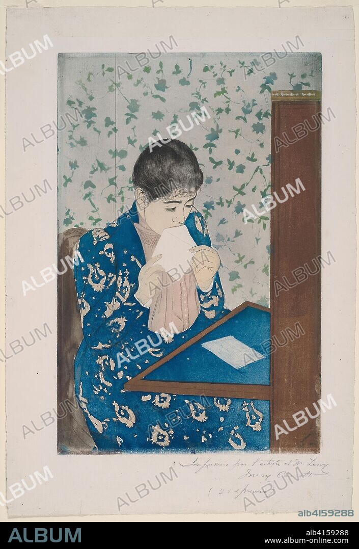 The Letter. Mary Cassatt (American, 1844-1926); printed with Leroy (French, active 1876-1900). Date: 1890-1891. Dimensions: 345 x 211 mm (image/plate); 437 x 297 mm (sheet). Color aquatint with drypoint, from three plates, on off-white laid paper. Origin: United States.