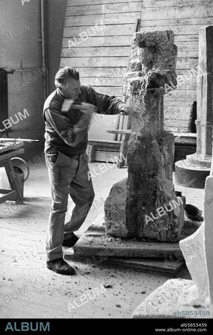 Austrian sculptor Fritz Wotruba in his studio in Vienna,1959.