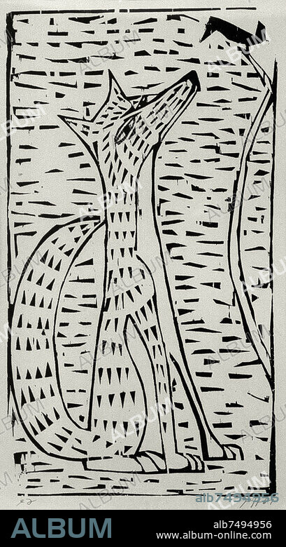 HORST JANSSEN. La Fontaine, Jean de; 1621-1695. Werke: Le corbeau et le renard (Der Rabe und der Fuchs; Fabeln I, 2). "Fuchs und Rabe", 1961. Holzschnitt, 51 x 30,4 cm. Privatsammlung.