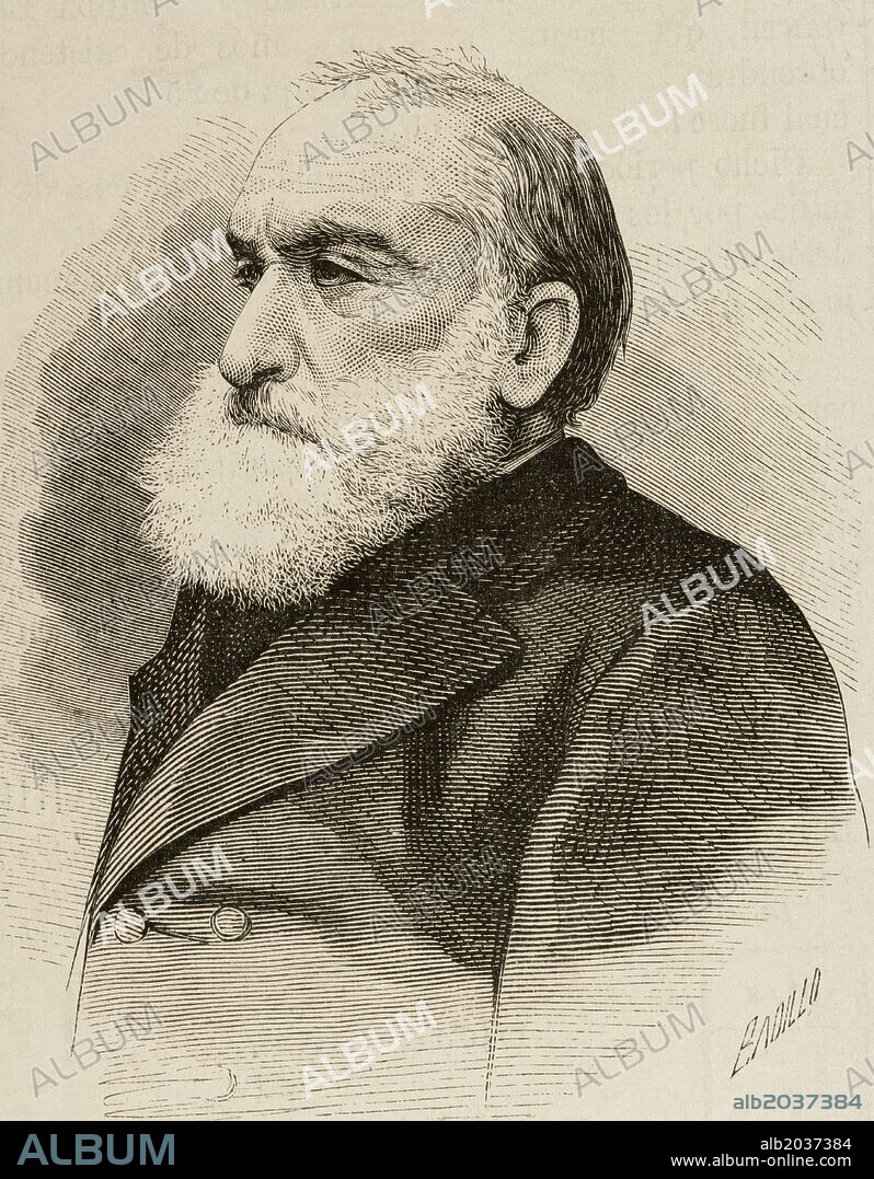 CUBI I SOLER, Mariano (Malgrat,1801-Barcelona, 1875). Médico. Fue el introductor de la frenología en España. Autor de "Sistema completo de frenología" (1843). Grabado de Paris. "la Ilustración Española y Americana", año 1875.