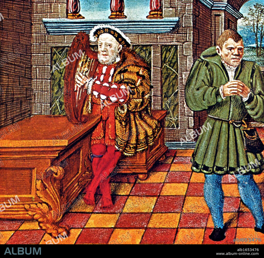 Will Somers, Henry VIII's fool and Henry playing the harp: from Henry's Psalter British Museum. Henry VIII (28 June 1491 - 28 January 1547) was King of England from 21 April 1509 until his death. He was also Lord of Ireland (later King of Ireland) and claimant to the Kingdom of France.