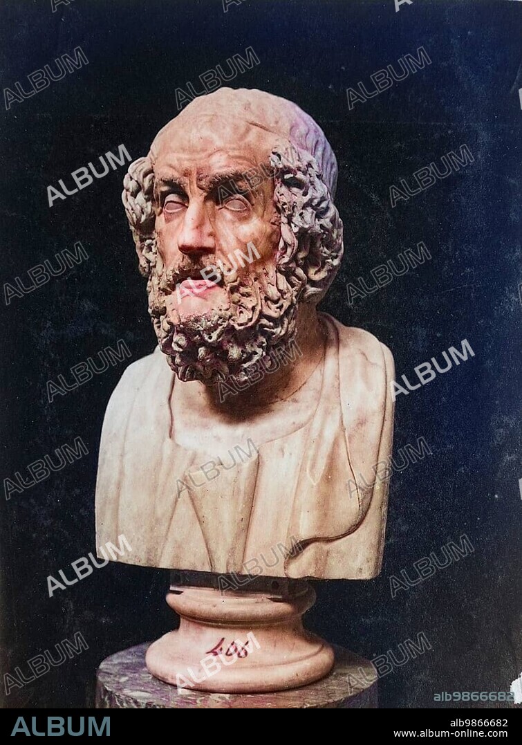 National Archaeological Museum, Bust of Homer, 1880, Naples, Historical, digitally restored reproduction of a photograph by Giorgio Sommer, coloured