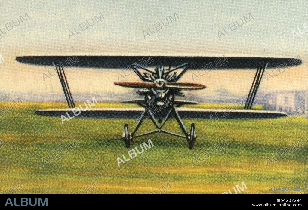 Raab-Katzenstein RK-26 Tigerschwalbe plane, 1920s, (1932). The Tigerschwalbe ('Tiger-swallow') German biplane trainer aircraft with 220 horse power air-cooled Armstrong Siddeley Lynx engine. From "Die Eroberung Der Luft", (The Conquest of the Air), cigarette card album produced by the Garbáty cigarette factory, 1932. Eugene and Moritz Garbáty, who were Jewish, were driven out of business by the Nazis in the late 1930s, and forced to sell their factory which lay empty for over 70 years. [Garbaty Cigarettenfabrik, Berlin-Pankow, 1932].
