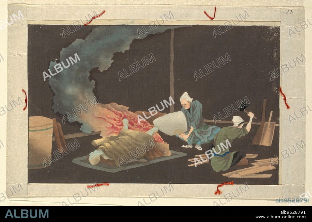 From a series of sixteen scenes of the death and burial of a man in Japan. Date: 19th century. Japan watercolor on silk or paper.
