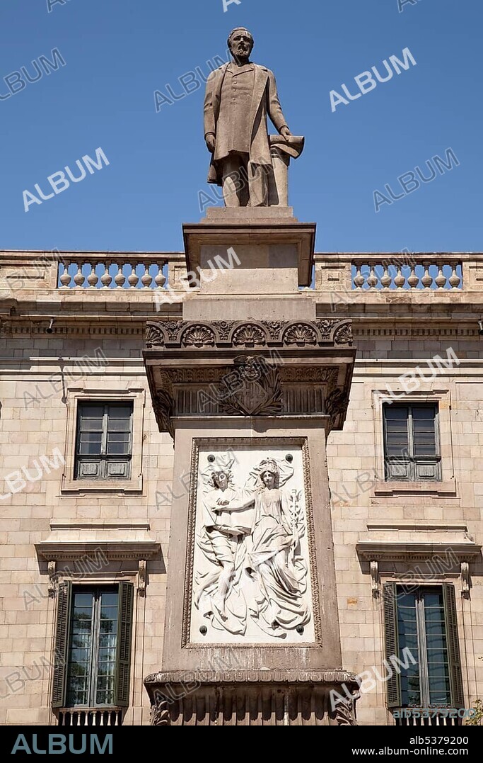 Statue of Antonio Lopez on Placa d Antoni Lopez square, Barcelona, Catalonia, Spain, Europe, PublicGround