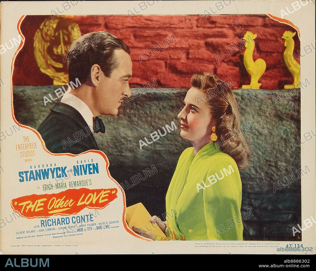 BARBARA STANWYCK and DAVID NIVEN in THE OTHER LOVE, 1947, directed by ANDRE DE TOTH. Copyright UNITED ARTISTS.