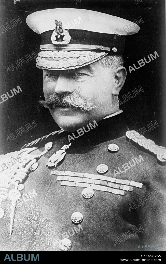 Horatio Herbert Kitchener, 1st Earl Kitchener (1850- 1916) British Field Marshal who played a central role in the early part of the World War I.  In June 1916 he died when HMS Hampshire struck a German mine and sank.