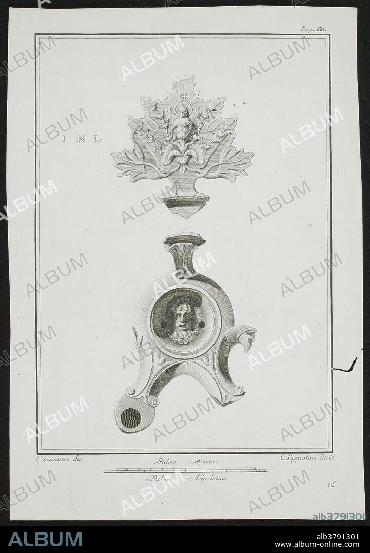 Carmine Pignataro (Engraver); Francesco Casanova (Drafstman) / 'Roman oil lamps'. Ca. 1757. Etching on laid paper; Ca. 1757. Etching on laid paper.