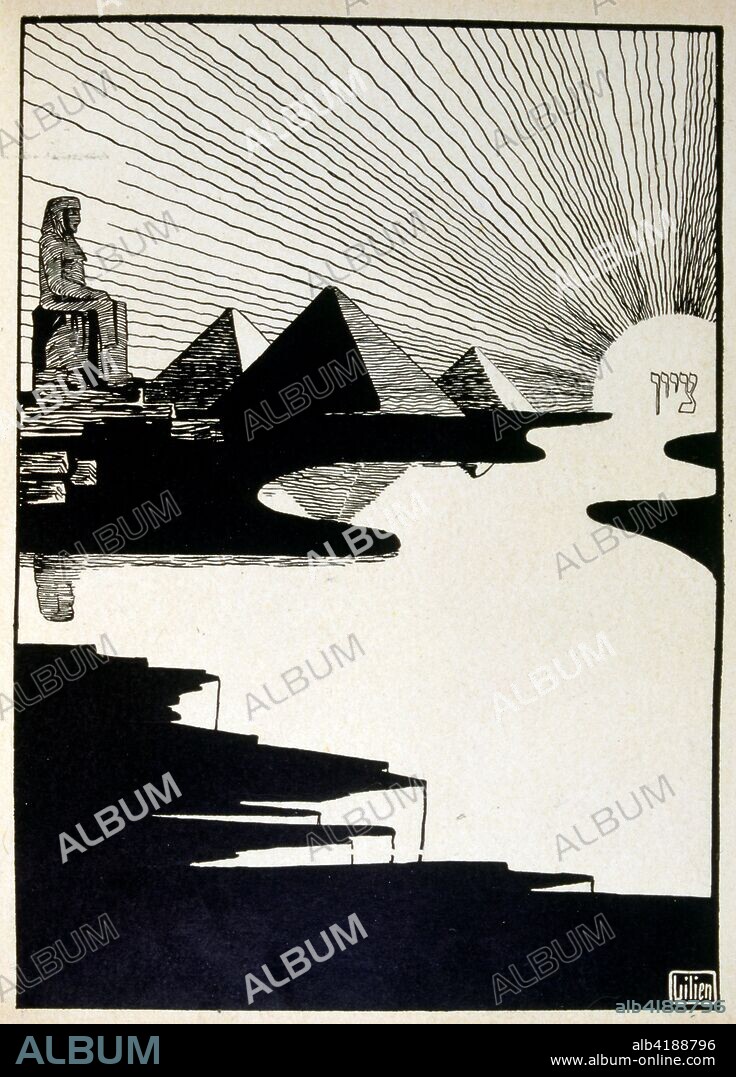 Passover festival, from the book Judah illustrated by Ephraim Moses Lilien (1874-1925). Lilian is considered as the father of Zionist iconography, created in the Jugendstil (German art nouveau) style.  He illustrated' Juda' (1900), a book of biblical poetry by a Christian friend, Borries Freiherr von Munchausen.'.