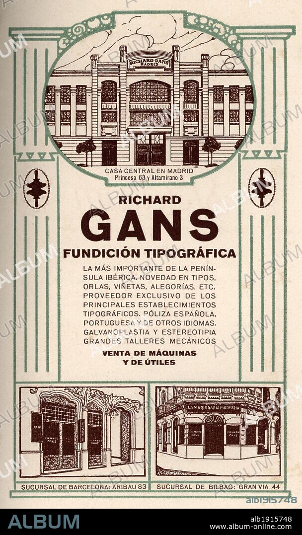 Publicidad. Fundición tipográfica Richard Gans. Año 1918.