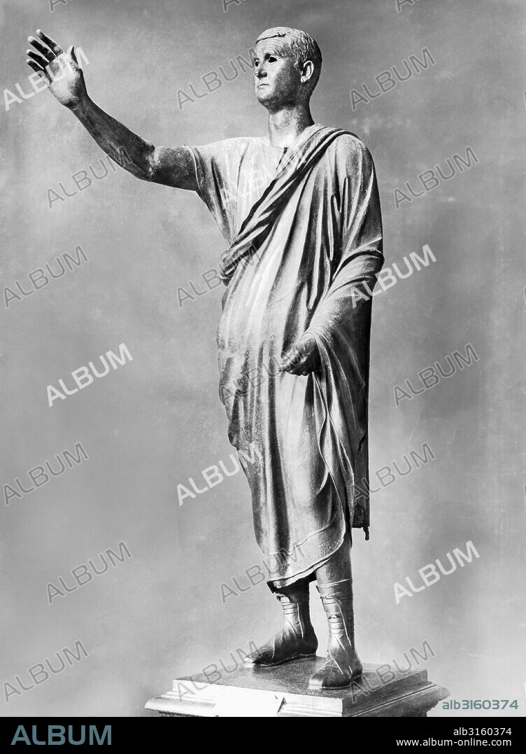Rome, Italy: c. 90 BC The life size bronze statue of Aulus Metellus, or 'The Orator'.
