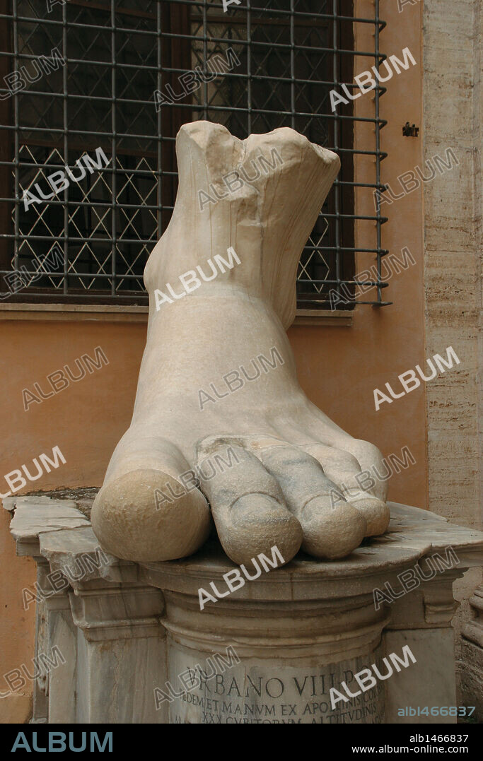 Constantine I, The Great (272-337). Roman Emperor. Best known for beign the first christian roman emperor. Foot of Constantine's colossal Statue at the Capitoline Museums. Rome. Italy.