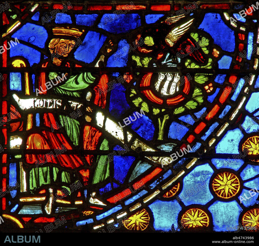 David et le pelican. Vitrail de la cathedrale de Rouan datant du 13eme s. Photographie par Painton Cowen. Credit : Collection Cowen/KHARBINE-TAPABOR.