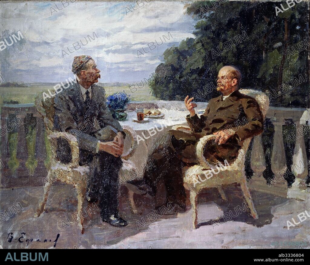 VASILI PROKOFYEVICH YEFANOV. Lenin and the author Maxim Gorky in the Gorki estate near Moscow.