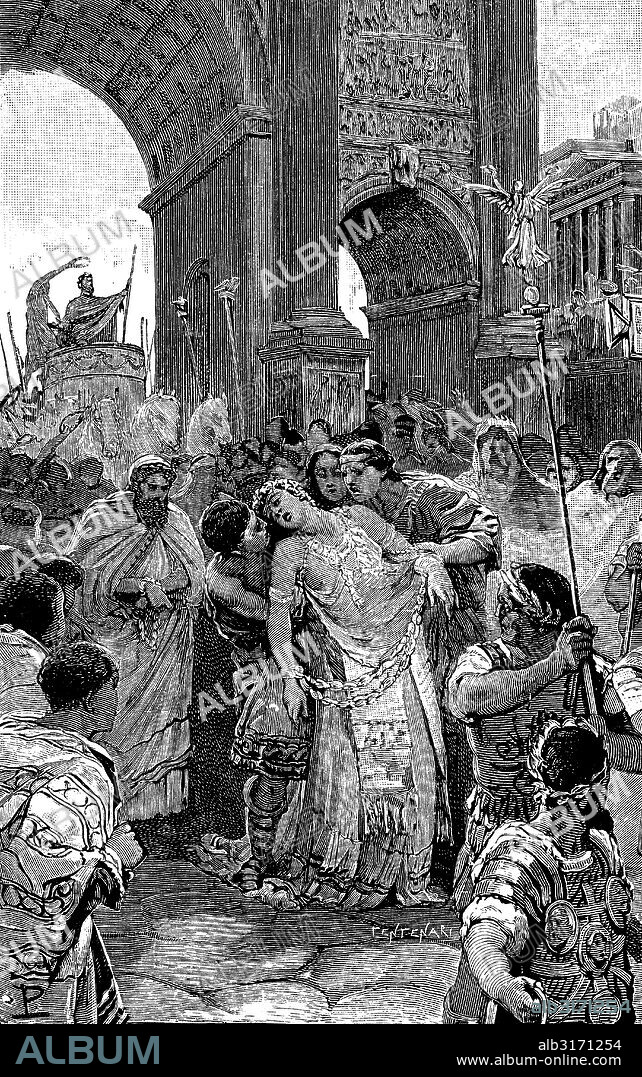 Roma antigua. Septimia Zenobia (245-274), reina de Palmira, hecha prisionera por el emperador Aureliano en el año 272.