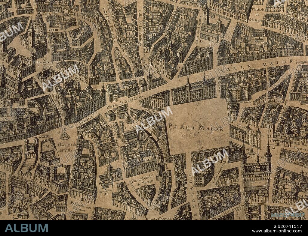 PEDRO TEIXEIRA (1592-1662) PEDRO TEXEIRA. DETALLE DEL PLANO DE MADRID 1656 - DETALLE DE LA PLAZA MAYOR.