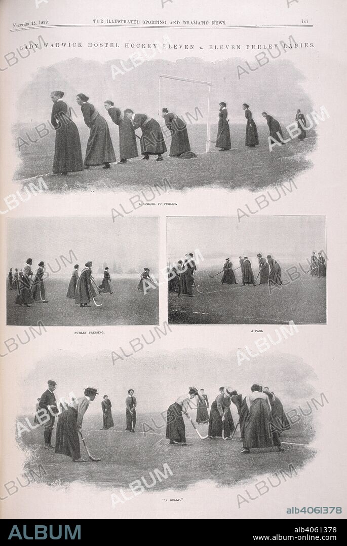 Lady Warwick Hostel hockey eleven v eleven Purley ladies. Illustrated Sporting and Dramatic News. London, 1899. Source: Illustrated Sporting and Dramatic News. November 25, 1899 page 441.