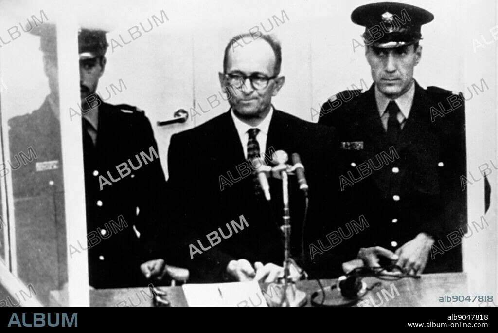 Photograph of Adolf Eichmann on trial. Otto Adolf Eichmann (1906-1962) German Nazi SS-Obersturmbannführer and one of the major organisers of the Holocaust. Dated 1961.