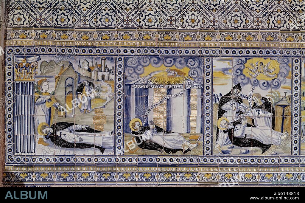 AZULEJO LAS TENTACIONES DE SAN ANTONIO EN LA BASILICA DE LA VIRGEN DEL PRADO - SIGLO XVI.
