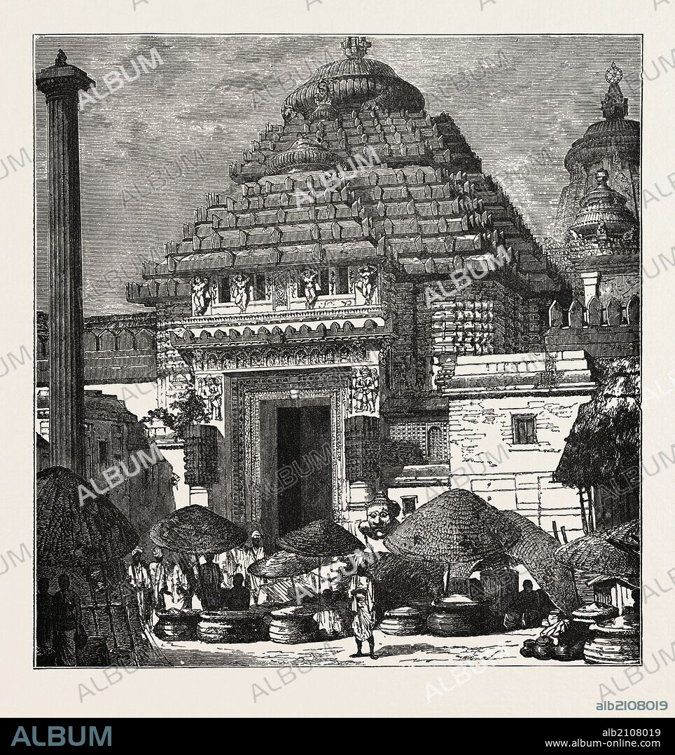 ENTRANCE TO THE TEMPLE OF JUGGERNAUT, INDIA. Hindu Ratha Yatra temple car, which apocryphally was reputed to crush devotees under its wheels. The word is derived from the Sanskrit Jagannatha "world-lord", one of the names of Krishna found in the Sanskrit epics.