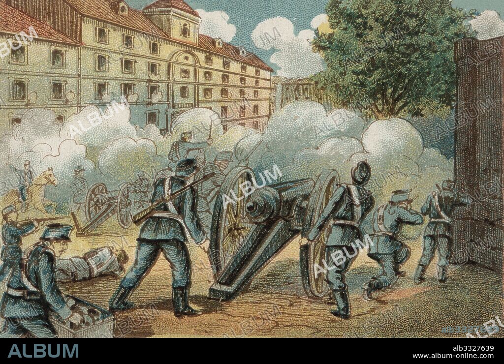 Historia de España. Insurrección en Madrid contra la monarquía de Isabel II sofocada por el gobierno liberal del general O'Donnell en junio de 1866, y que fue conocida como la sublevación del Cuartel de San Gil.