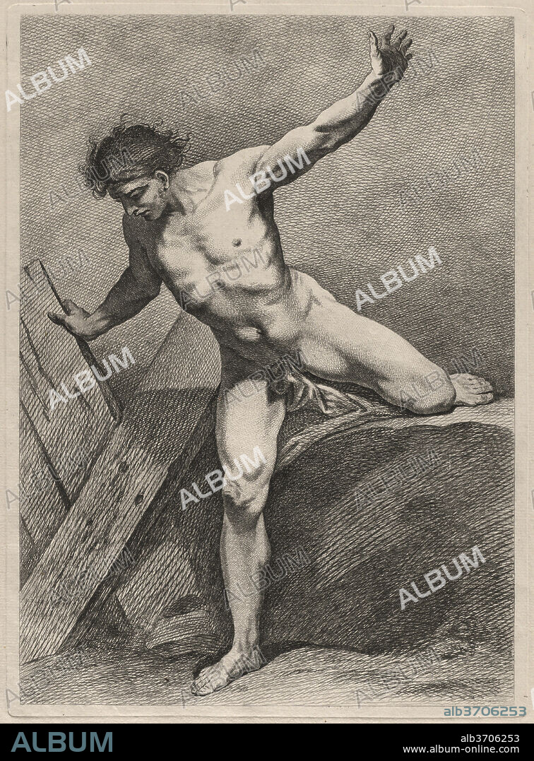 CARLE VAN LOO. Climbing Man with Arms Outstretched. Dated: c. 1743. Dimensions: sheet: 50 × 34 cm (19 11/16 × 13 3/8 in.) [irregular]  plate: 39 × 28.5 cm (15 3/8 × 11 1/4 in.). Medium: etching on laid paper.