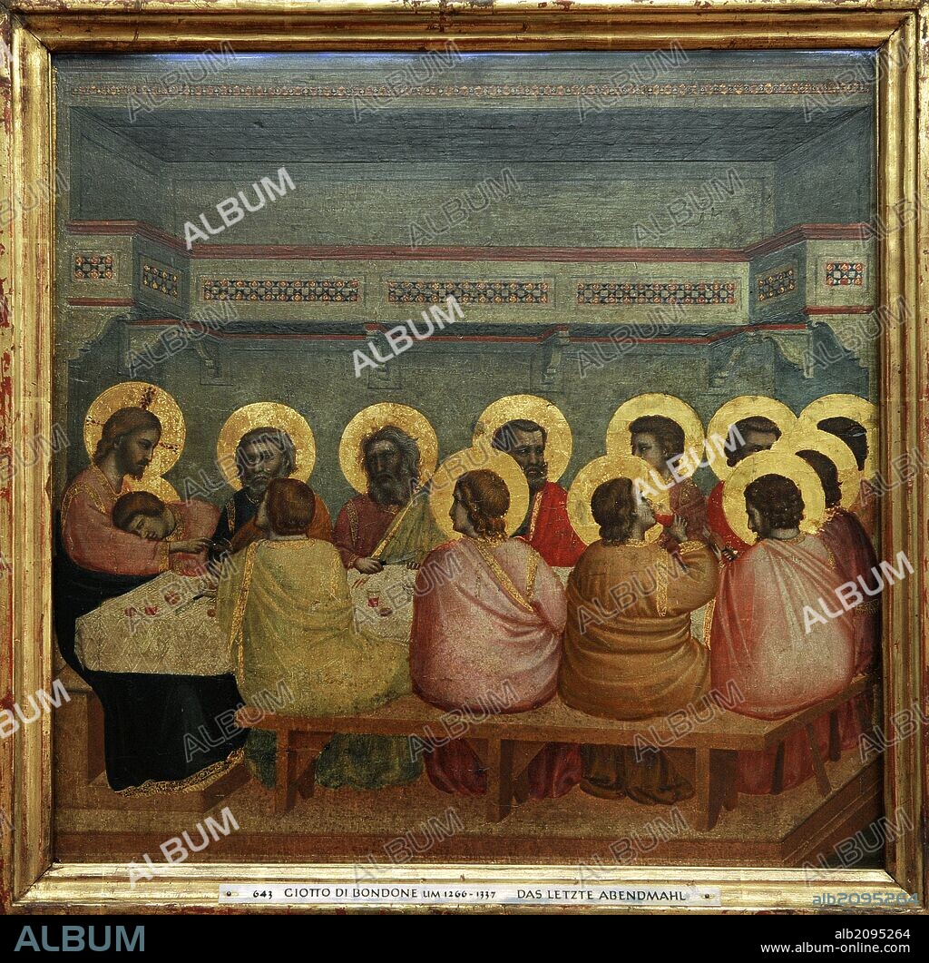 Giotto (1267-1337). Italian painter. Gothic. Last Supper, 1306.  From Church of Santa Croce, Florence. Alte Pinakothek. Munich. Germany.