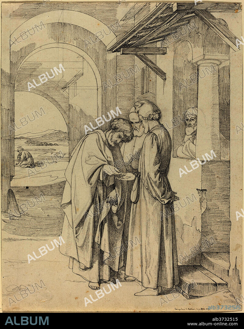 GUSTAV HEINRICH NAEKE. Peter Paying the Temple Tax. Dated: 1820/1821. Dimensions: overall: 25.2 x 19.7 cm (9 15/16 x 7 3/4 in.). Medium: pen and black ink over graphite on wove paper.