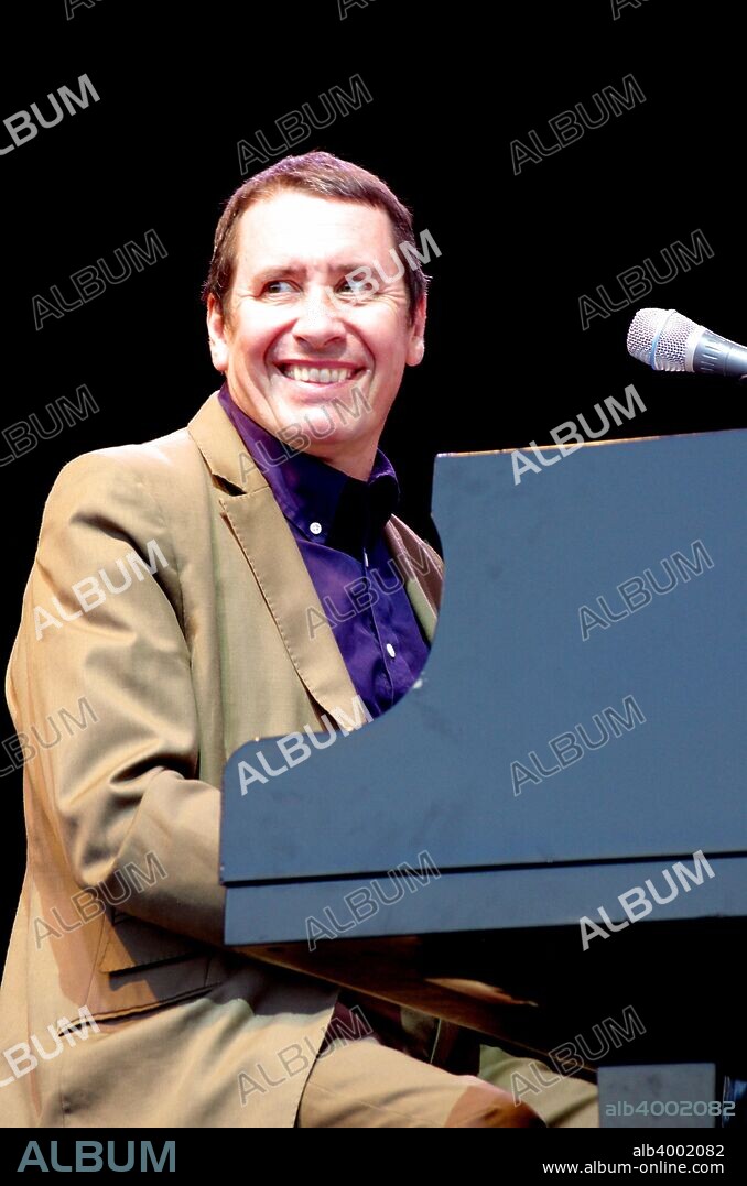 Jools Holland, British pianist, bandleader, singer, composer and television presenter at Love Supreme Jazz Festival, Glynde, East Sussex.
