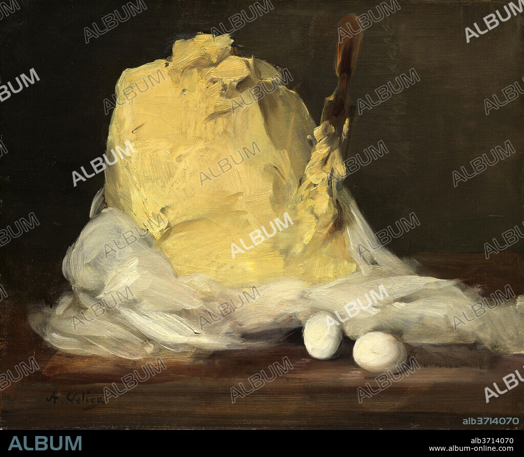 ANTOINE VOLLON. Mound of Butter. Dated: 1875/1885. Dimensions: overall: 50.2 x 61 cm (19 3/4 x 24 in.)  framed: 68 x 78.1 x 7.6 cm (26 3/4 x 30 3/4 x 3 in.). Medium: oil on canvas.