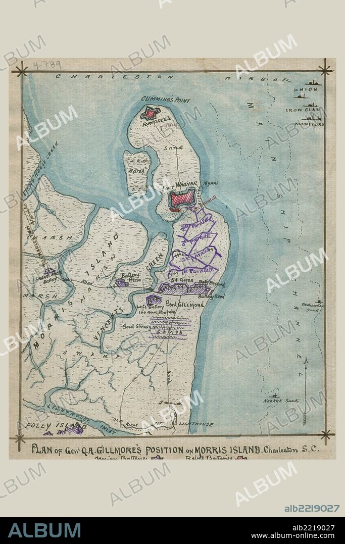 In July 1863, Union Generals Gillmore and Dahlgren hoped to take Fort Wagner, on Morris Island in Charleston Harbor, in order to gain a vantage point from which to launch an attack on the city of Charleston. Strongly defended, the first Union assaults (July 10th and 18th) resulted in extremely high casualties. Gillmore began formal siege operations and had reached to base of the fort by September 6th. The Confederate forces abandoned the fort during the night.