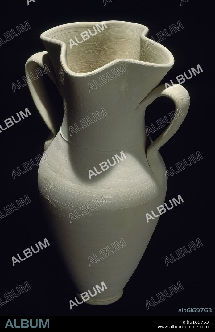 JARRA DE ALCARRAZA-ARCILLA BLANCA SIN VIDRIAR-S XX ARTE POPULAR.