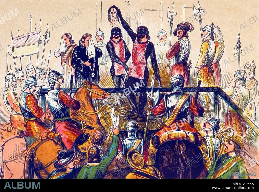 Charles I (November 19, 1600 - January 30, 1649) was monarch of the three kingdoms of England, Scotland, and Ireland from March 27, 1625 until his execution in 1649. Charles was the second son of King James VI of Scotland, but after his father inherited the English throne in 1603, he moved to England, where he spent much of the rest of his life. After his succession, Charles quarreled with the Parliament of England, which sought to curb his royal prerogative. He believed in the divine right of kings and thought he could govern according to his own conscience. His religious policies, coupled with his marriage to a Roman Catholic, generated the antipathy and mistrust of reformed groups such as the Puritans and Calvinists, who thought his views too Catholic. From 1642, Charles fought the armies of the English and Scottish parliaments in the English Civil War. After his defeat in 1645, he surrendered to a Scottish force that eventually handed him over to the English Parliament. He was tried, convicted, and executed for high treason in January 1649 at the age of 48. Image taken from page 115 of "A History of England for the Young" by Henry Tyrrell, 1872.