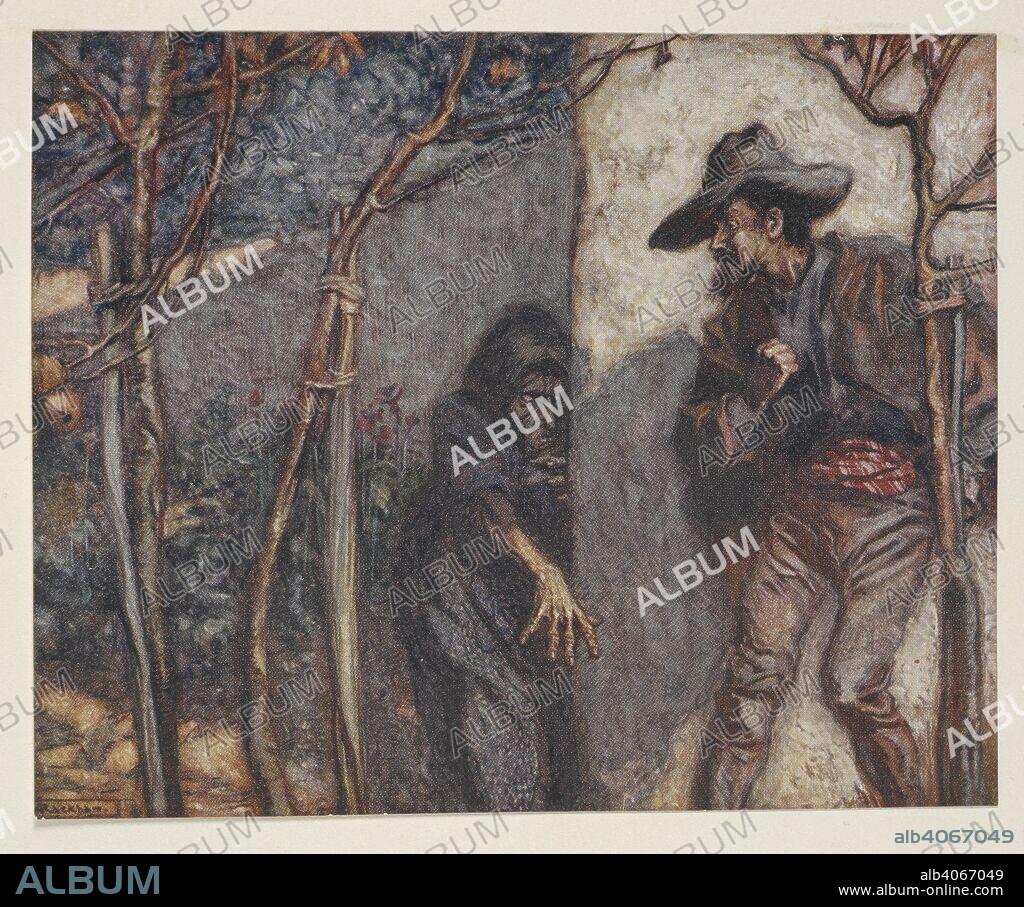 ARTHUR RACKHAM and JACOB LUDWIG CARL GRIMM. Illustration for Rumpelstiltskin. The Fairy Tales of the Brothers Grimm. Illustrated by Arthur Rackham. Translated by Mrs. Edgar Lucas. L.P. London : Constable & Co., 1909. Source: KTC.42.b.10 page 80.
