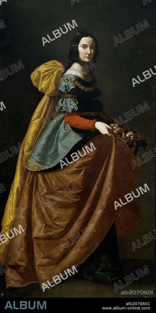 FRANCISCO DE ZURBARAN. Francisco de Zurbarán / 'Santa Isabel de Portugal', Hacia 1635, Escuela Española, Óleo sobre Lienzo, 184 cm x 98 cm, P01239.