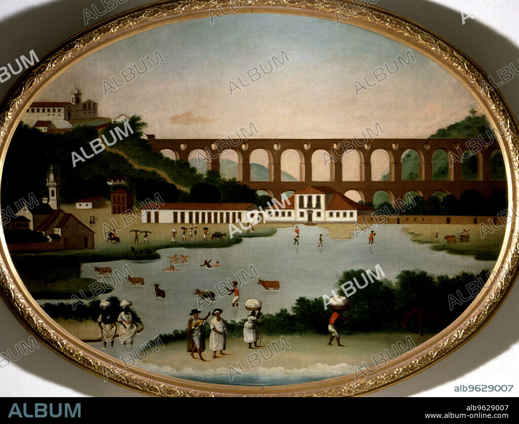 'View of Boqueirao lake and Santa Teresa aqueduct', oil on canvas, 1790, b Leandro Joaquim.