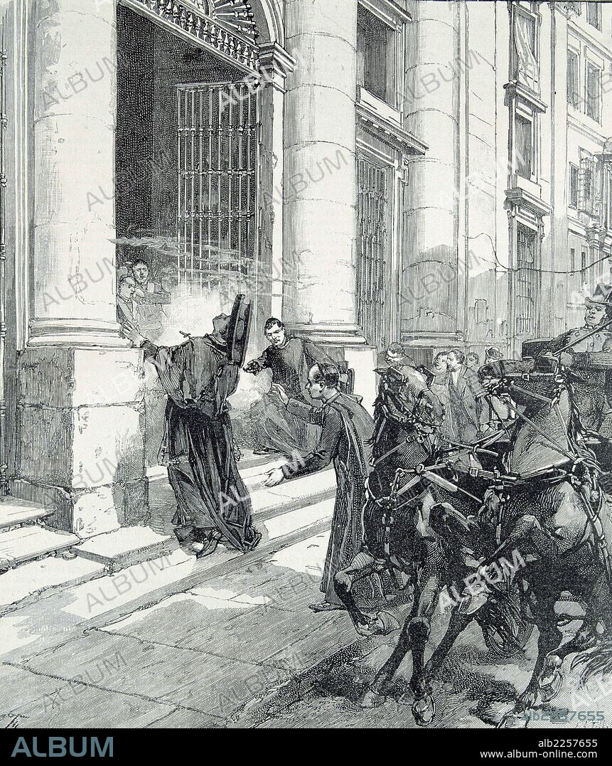 MARTINEZ IZQUIERDO , NARCISO. OBISPO DE MADRID. RUEDA 1831 - 1886. ASESINATO DEL OBISPO DE MADRID DE MANOS DEL SACERDOTE CAYETANO GALEOTE EL 18 DE ABRIL DE 1886. GRABADO ILUSTRACION FRANCESA.