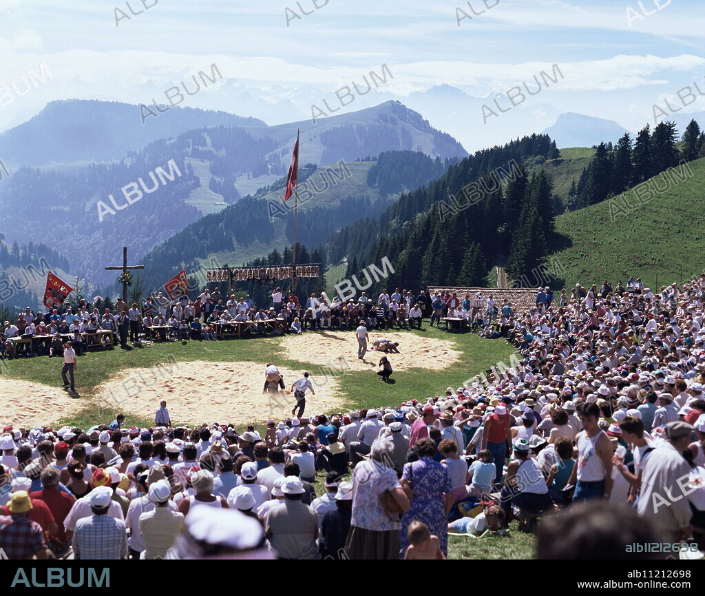 Grosses schiving und alperfest auf rige - staffel, annual wrestling festival, Switzerland, Europe.