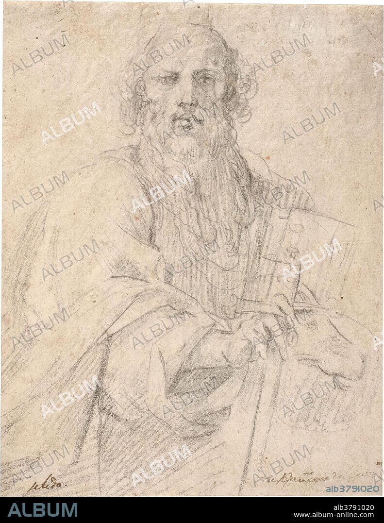 PEREDA Y SALGADO, ANTONIO, DE. Antonio de Pereda y Salgado / 'San Pablo'. Siglo XVII. Lápiz negro sobre papel amarillento, 185 x 144 mm.