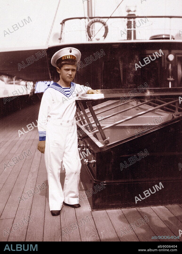 Tsarevich Alexei Nikolayevich Alexis Romanov (1904-1918) the Tsarevich and heir apparent to the throne of the Russian Empire. He was the youngest child and only son of Emperor Nicholas II and Empress Alexandra Fedorovna. Dated 1912.