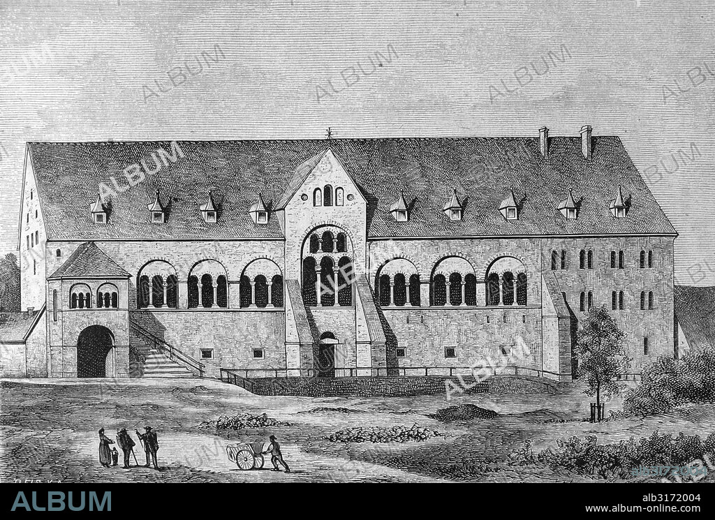 Imperial palace of goslar, germany, historic illustration, 1877.
