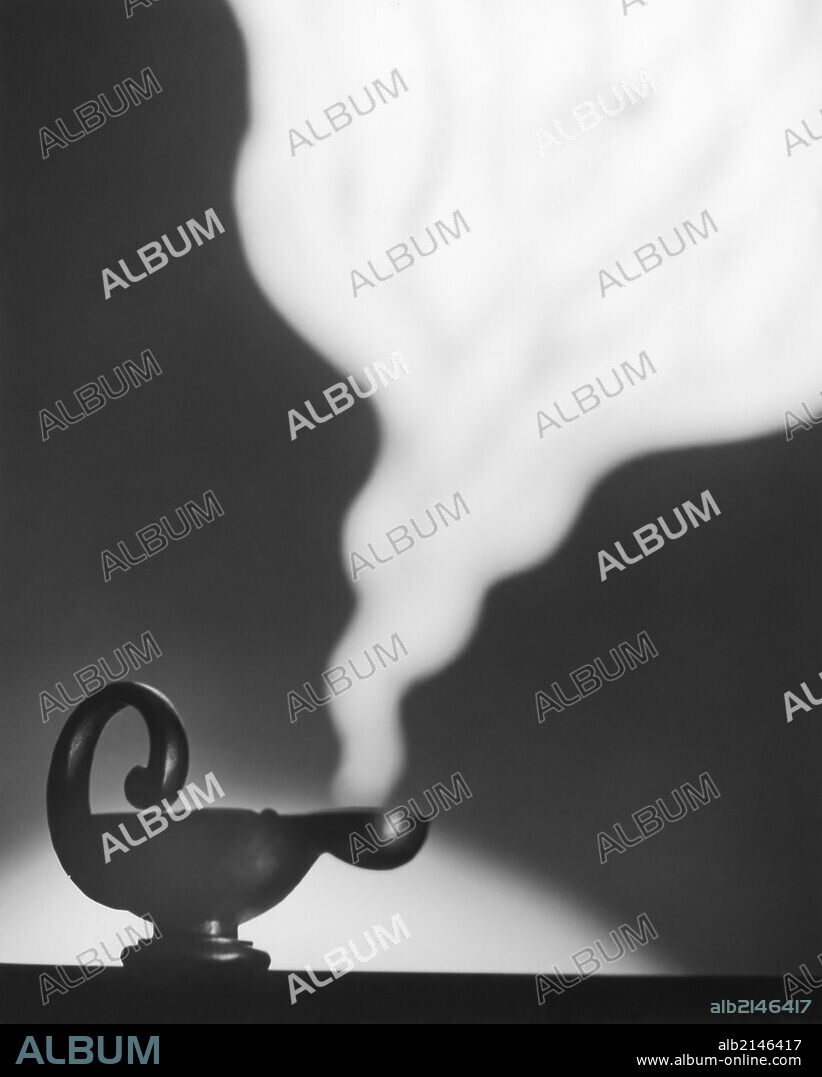 Magic lamp with smoke, genie goes free.