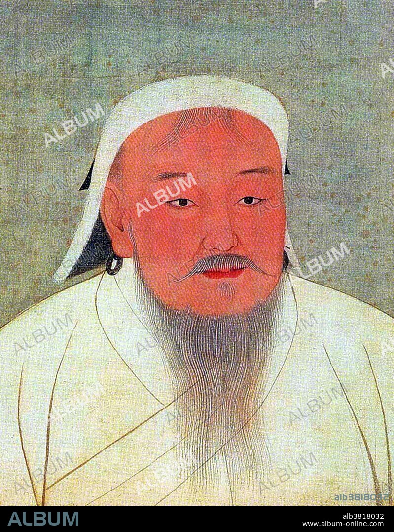 Genghis Khan as portrayed in a 14th century Yuan era album. Genghis Khan (1162 - 1227) was the founder and Great Khan (emperor) of the Mongol Empire. He came to power by uniting many of the nomadic tribes of northeast Asia. After founding the Mongol Empire and being proclaimed "Genghis Khan," he started the Mongol invasions that resulted in the conquest of most of Eurasia. These campaigns were often accompanied by wholesale massacres of the civilian populations. He decreed the adoption of the Uyghur script as the Mongol Empire's writing system. He also promoted religious tolerance in the Mongol Empire, and created a unified empire from the nomadic tribes of northeast Asia. Present-day Mongolians regard him as the founding father of Mongolia. He died in 1227 and was buried in an unmarked grave somewhere in Mongolia at an unknown location. His descendants went on to stretch the Mongol Empire across most of Eurasia by conquering or creating vassal states out of China, Korea, the Caucasus, Central Asian countries, and substantial portions of modern Eastern Europe, Russia and the Middle East. Many of these invasions repeated the earlier large-scale slaughters of local populations. As a result Genghis Khan and his empire have a fearsome reputation in local histories.