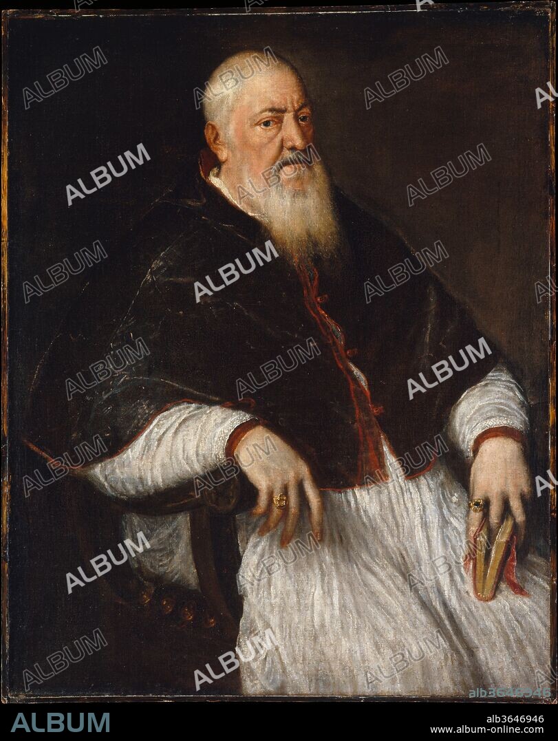 Filippo Archinto (born about 1500, died 1558), Archbishop of Milan. Artist: Titian (Tiziano Vecellio) (Italian, Pieve di Cadore ca. 1485/90?-1576 Venice). Dimensions: 46 1/2 x 37 in. (118.1 x 94 cm). Date: mid-1550s.

The Milanese Filippo Archinto was a remarkable Catholic cleric who attended the Council of Trent and zealously fought against heresy. Titian painted him when Archinto served as papal nuncio in Venice. Soon afterwards, he was confirmed as Archbishop of Milan, but intrigue worthy of the theater kept him from taking up his role and he died in exile. Titian's portrayal of him is subtle, capturing the power of the sitter's personality and intelligence, and suggesting the textures of his white gown and deep red <i>mozzetto</i>, or cape, with lively brushstrokes.
